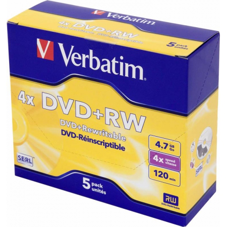 диск dvd+rw verbatim 4.7gb 4x jewel case (5шт) (43229)(43229)
