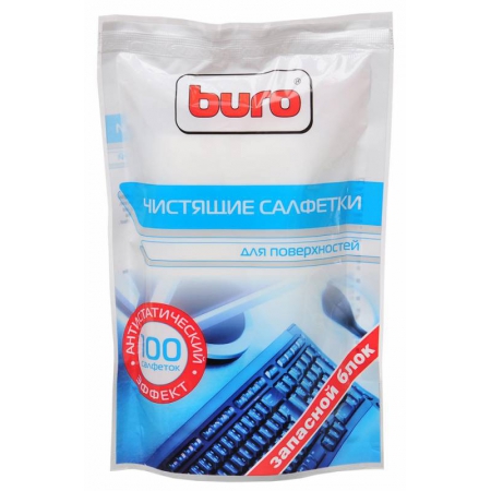 чистящие салфетки buro для поверхностей мягкая упаковка 100шт влажных (bu-zsurface)