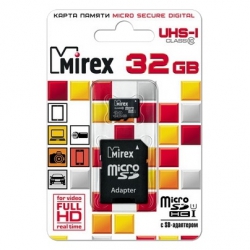 память sd card 32gb mirex micro sdhc class 10 uhs-i  + адаптер sd