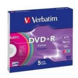 Диск DVD+R Verbatim 4.7Gb 16х slim box color 5шт (43556)