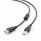 Кабель USB 2.0 AM/AF 3 м (пакет) удлинитель, экранированный, позолоченные контакты, два ферритовых кольца, черный (Gembird CCF2-USB2-AMAF-10)